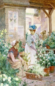 Le marché aux fleurs Boulogne Alfred Glendening JR impressionnisme femmes Peinture à l'huile